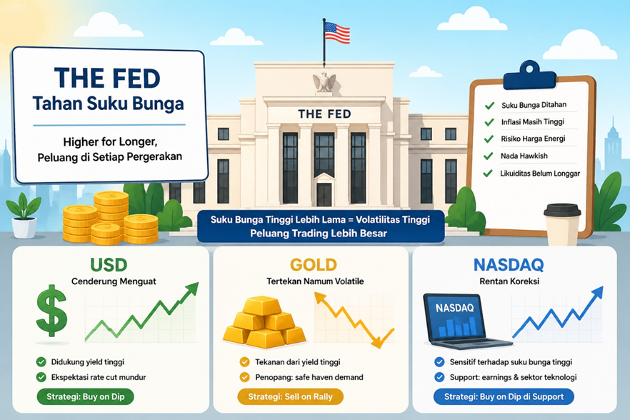 The Fed April 2026 Tahan Suku Bunga: USD Index, Gold, dan Nasdaq Siap Hadapi Lonjakan Volatilitas